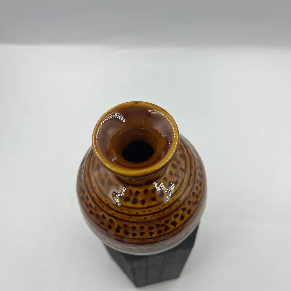Vintage‎ Handmade Brown Glazed Pottery Bud Vase Textured Earth Tone Ceramic